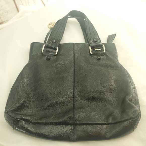 Elliott Lucca Womens Black Leather Double Handles Classic Shoulder Handbag - Picture 2 of 15